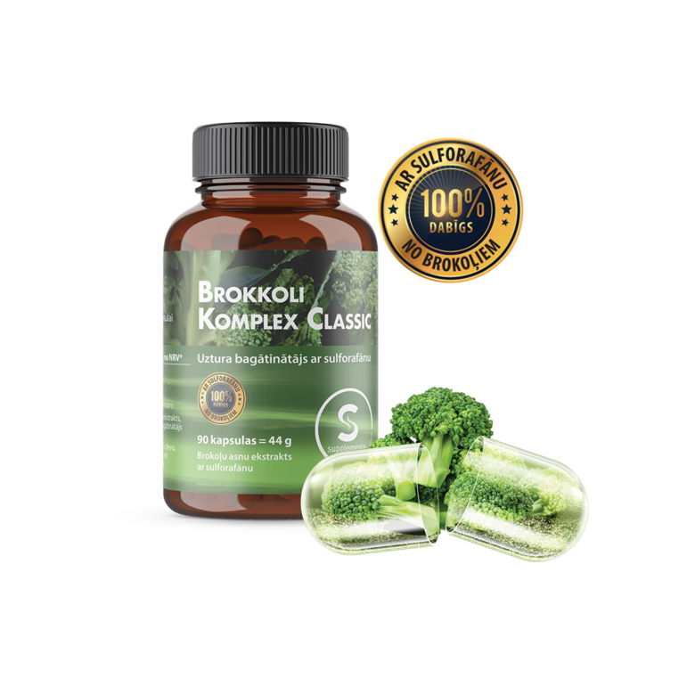 Brokkoli Komplex Classic uztura bagātinātājs no brokoļiem, bagāts ar sulforafānu.